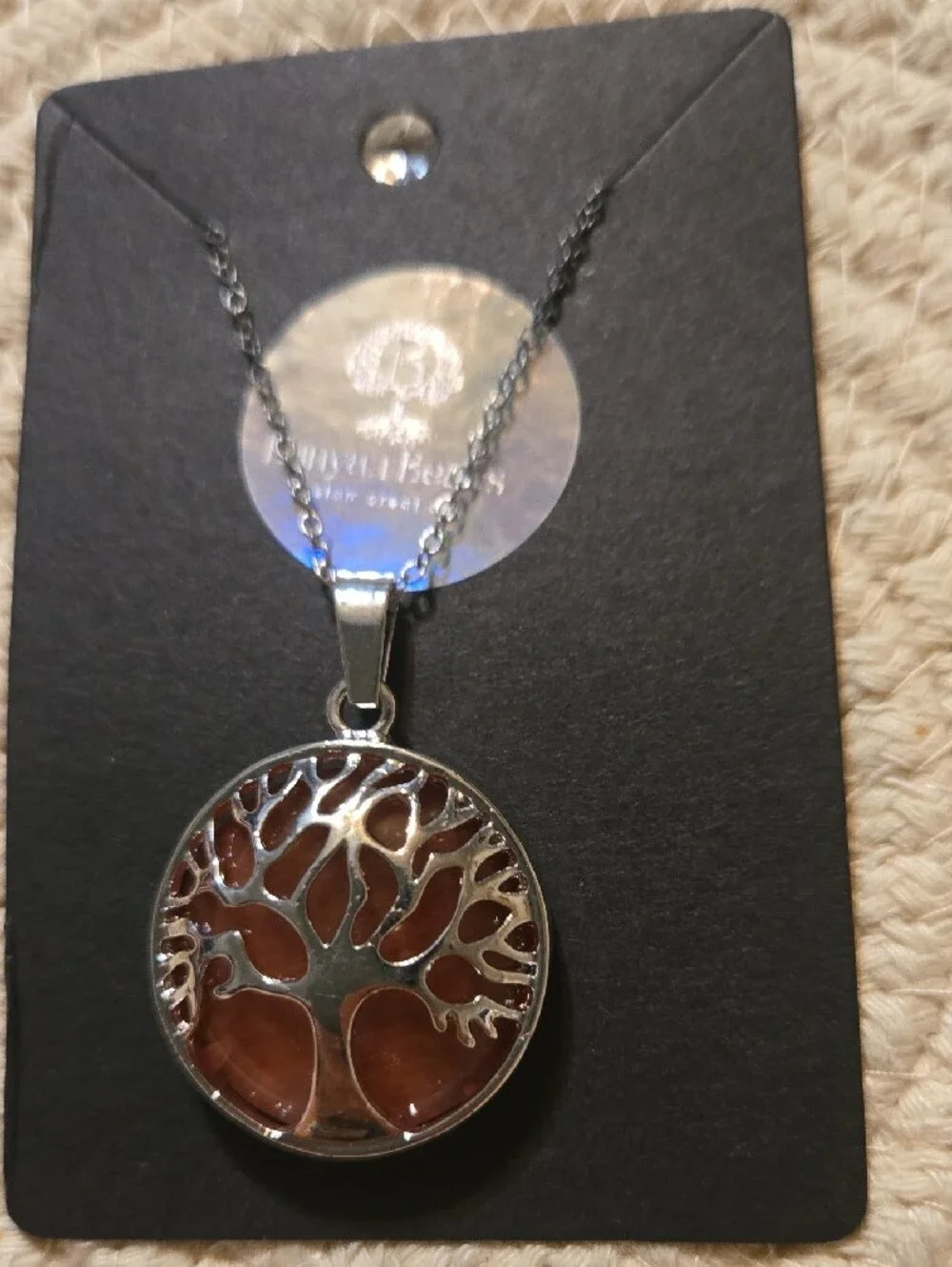 Silver Tree of Life Necklace with Brown Accent
